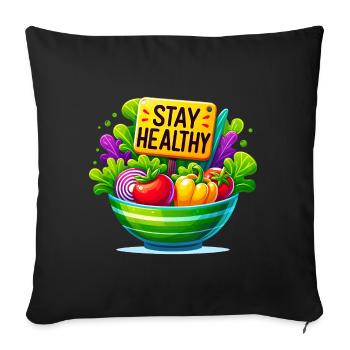 Frische Salatschüssel mit gesunder Botschaft - Sofakissenbezug 45 x 45 cm - Schwarz - Vorne