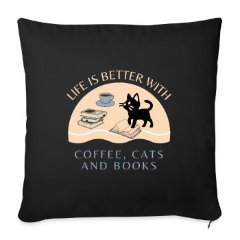Coffee, Cats and Books - Sofa pillowcase 17,3'' x 17,3'' (45 x 45 cm) - black - Front