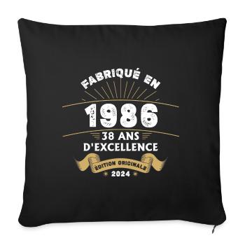 Fabriqué en 1986 38 ans d'excellence originale - Housse de coussin décorative 45 x 45 cm - noir - Devant