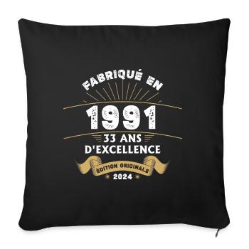 Made in 1991 33 Years of Original Excellence - Sofa pillowcase 17,3'' x 17,3'' (45 x 45 cm) - black - Front