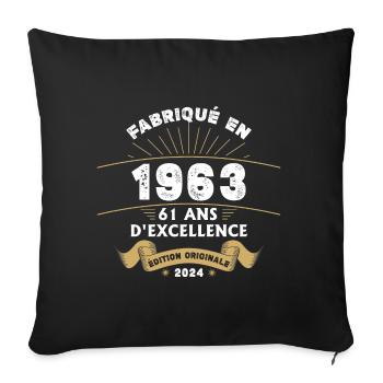 Made in 1963 61 Years of Original Excellence - Sofa pillowcase 17,3'' x 17,3'' (45 x 45 cm) - black - Front