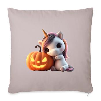 Cute unicorn leaning on pumpkin halloween - Sofa pillowcase 17,3'' x 17,3'' (45 x 45 cm) - light taupe - Front