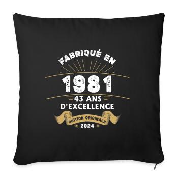 Fabriqué en 1981 43 ans d'excellence originale - Housse de coussin décorative 45 x 45 cm - noir - Devant