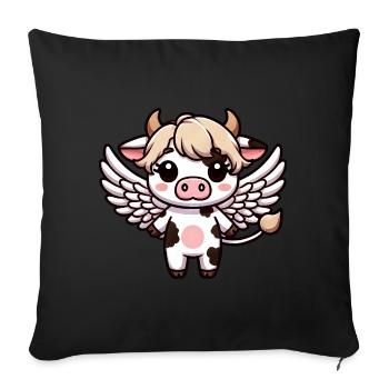 Cute Chibi Cow Angel Cartoon Wings - Sofa pillowcase 17,3'' x 17,3'' (45 x 45 cm) - black - Front