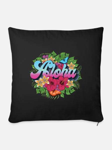 Aloha Blume für einen Hawaii-Liebhaber und Surfer - Sofakissenbezug 45 x 45 cm - Schwarz