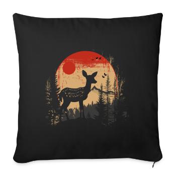 Cerf fauve, Forêt, Cerf, Nature, Coucher de soleil - Housse de coussin décorative 45 x 45 cm - noir - Devant