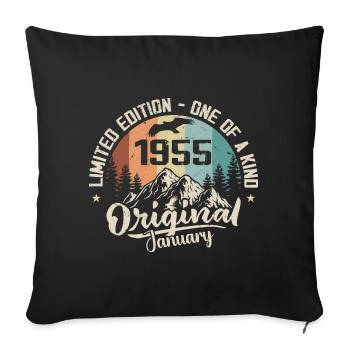 January 1955 Original 70 Year Anniversary Gift - Sofa pillowcase 17,3'' x 17,3'' (45 x 45 cm) - black - Front