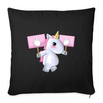 Gehendes Einhorn mit Mittelfinger-Zeichen-Geschenkidee - Sofakissenbezug 45 x 45 cm - Schwarz - Vorne