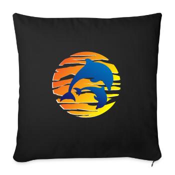 Dauphins et soleil - Housse de coussin décorative 45 x 45 cm - noir - Devant