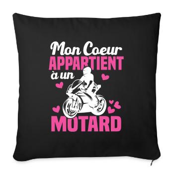Mon coeur appartient à un motard humour cadeau - Housse de coussin décorative 45 x 45 cm - noir - Devant