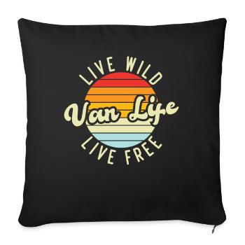 Live wild, live free, van life - Housse de coussin décorative 45 x 45 cm - noir - Devant