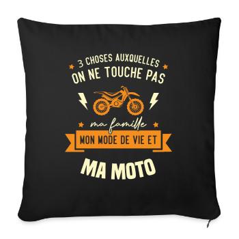 Touche pas ma moto, Cadeau humour motard - Housse de coussin décorative 45 x 45 cm - noir - Devant