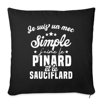 Un mec simple j'aime le pinard et le sauciflard - Housse de coussin décorative 45 x 45 cm - noir - Devant