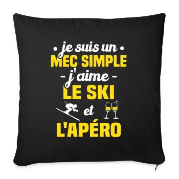 Je suis un mec simple j'aime le ski et l'apéro - Housse de coussin décorative 45 x 45 cm - noir - Devant