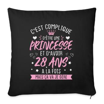 Une princesse et d'avoir 28 ans, Cadeau 28 ans - Housse de coussin décorative 45 x 45 cm - noir - Devant