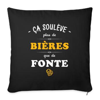 ça soulève plus de bières que de fonte - Housse de coussin décorative 45 x 45 cm - noir - Devant