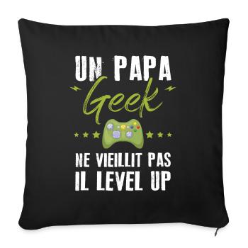 Un papa geek ne vieillit pas il level up - Housse de coussin décorative 45 x 45 cm - noir - Devant