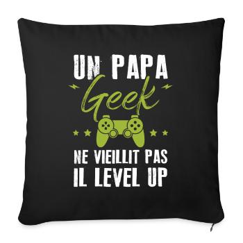 Un papa geek ne vieillit pas il level up - Housse de coussin décorative 45 x 45 cm - noir - Devant