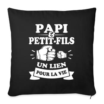 Papi et petit fils lien pour la vie - Housse de coussin décorative 45 x 45 cm - noir - Devant