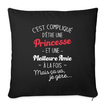 Une princesse et meilleure amie - Housse de coussin décorative 45 x 45 cm - noir - Devant