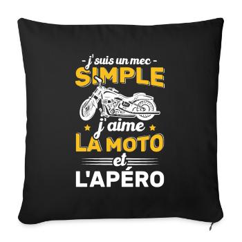 Je Suis Un Mec Simple J'aime La Moto Et L'apéro - Housse de coussin décorative 45 x 45 cm - noir - Devant