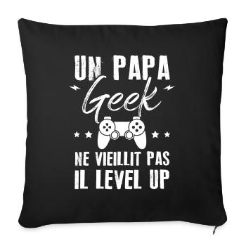 Un papa geek ne vieillit pas il level up - Housse de coussin décorative 45 x 45 cm - noir - Devant
