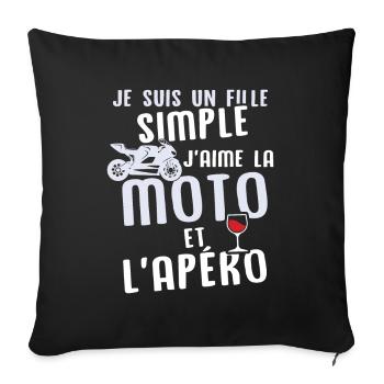 Un fille j'aime les moto et les apéros - Housse de coussin décorative 45 x 45 cm - noir - Devant