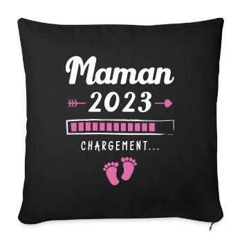 Maman 2023 Chargement, Cadeau future maman - Housse de coussin décorative 45 x 45 cm - noir - Devant