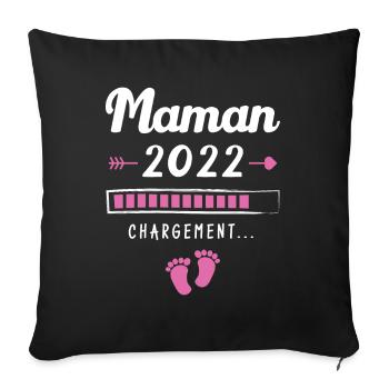 Maman 2022 Chargement, Cadeau future maman - Housse de coussin décorative 45 x 45 cm - noir - Devant
