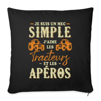 Un Mec Simple J'aime Les Tracteurs Et Les Apéros - Housse de coussin décorative 45 x 45 cm - noir - Devant