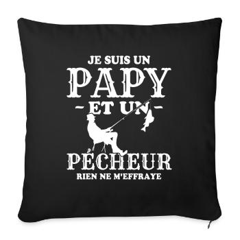 Je suis un Papy et un Pécheur Cadeau grand-père - Housse de coussin décorative 45 x 45 cm - noir - Devant