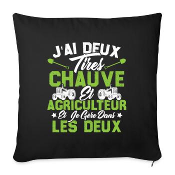 Chauve Agriculteur / Humour Cadeau Agriculture - Housse de coussin décorative 45 x 45 cm - noir - Devant