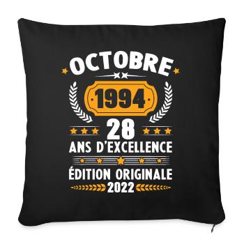 Cadeau D'anniversaire Rétro 28 Ans Octobre 1994 - Housse de coussin décorative 45 x 45 cm - noir - Devant