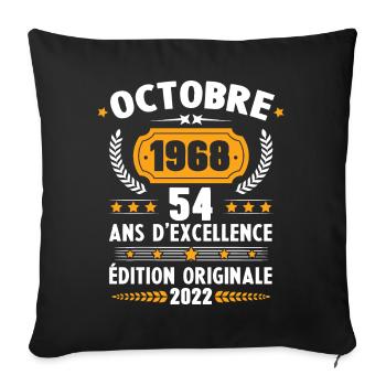 Cadeau D'anniversaire Rétro 54 Ans Octobre 1968 - Housse de coussin décorative 45 x 45 cm - noir - Devant