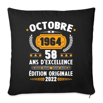 Cadeau D'anniversaire Rétro 58 Ans Septembre 1964 - Housse de coussin décorative 45 x 45 cm - noir - Devant