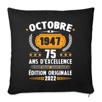 Cadeau D'anniversaire Rétro 75 Ans Septembre 1947 - Housse de coussin décorative 45 x 45 cm - noir - Devant