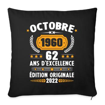 Cadeau D'anniversaire Rétro 62 Ans Septembre 1960 - Housse de coussin décorative 45 x 45 cm - noir - Devant