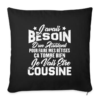 Je vais être cousine, Cadeau pour future cousine - Housse de coussin décorative 45 x 45 cm - noir - Devant