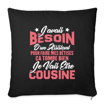 Je vais être cousine, Cadeau pour future cousine - Housse de coussin décorative 45 x 45 cm - noir - Devant