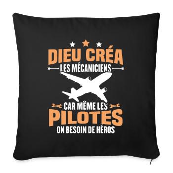 Cadeau humour mécanicien d'avion - Housse de coussin décorative 45 x 45 cm - noir - Devant
