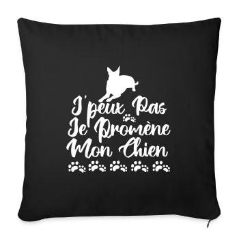 j'peux pas je promène mon chien - Housse de coussin décorative 45 x 45 cm - noir - Devant