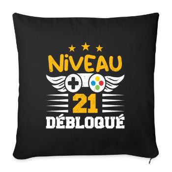 Niveau 21 Débloqué, cadeau de joueur - Housse de coussin décorative 45 x 45 cm - noir - Devant