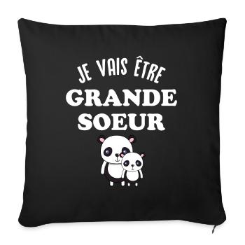 Je vais être grande-sœur, future grande soeur - Housse de coussin décorative 45 x 45 cm - noir - Devant