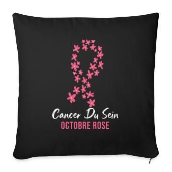 Cancer du Sein octobre rose - Housse de coussin décorative 45 x 45 cm - noir - Devant