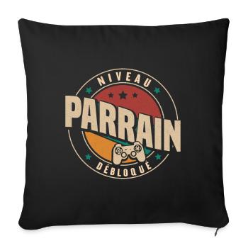 Niveau Parrain Débloqué Annonce Grossesse Cadeau - Housse de coussin décorative 45 x 45 cm - noir - Devant