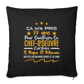 Cadeau anniversaire 77 ans humour merci papa maman - Housse de coussin décorative 45 x 45 cm - noir - Devant