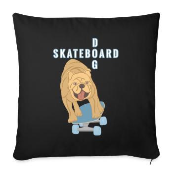 Skateboard Hund Mops Bulldogge blau braun sport - Sofakissenbezug 45 x 45 cm - Schwarz - Vorne