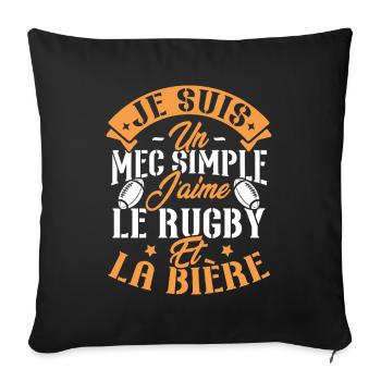 Je suis un Mec simple j'aime rugby et la bière - Housse de coussin décorative 45 x 45 cm - noir - Devant