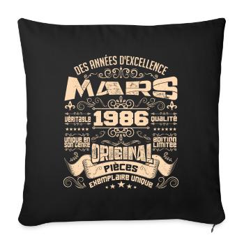 Anniversaire Vintage Né(e) en Mars 1986 - Housse de coussin décorative 45 x 45 cm - noir - Devant
