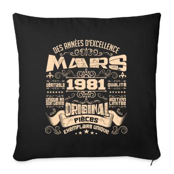 Anniversaire Vintage Né(e) en Mars 1981 - Housse de coussin décorative 45 x 45 cm - noir - Devant
